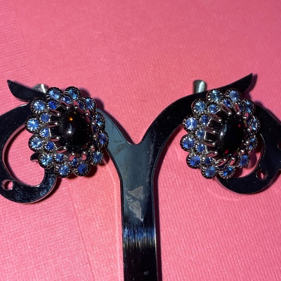 Genuine Black Opal and sapphire earrings - Picture 6 of 6